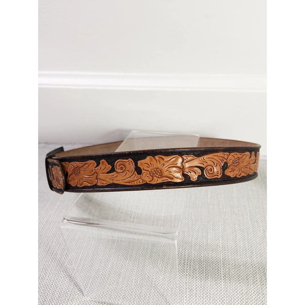 Chambers Size 32 Belt Western Tooled Leather Brown Tan Cowboy Men
